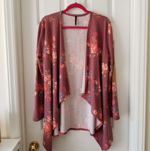 Floral Cardigan with Elbow Patches